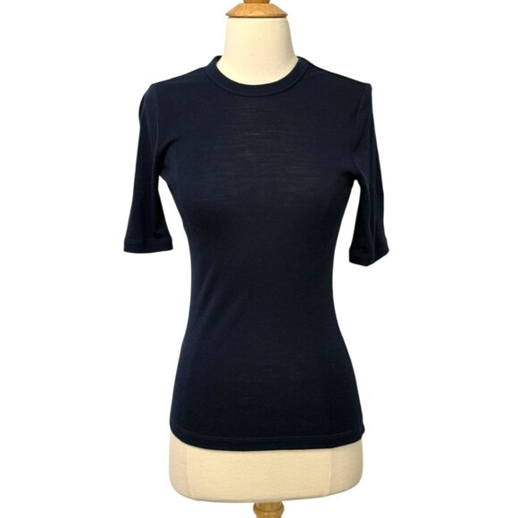 Tilley Stretch Merino Wool Crewneck Short Sleeve Top T-Shirt Navy Blue Size S - Picture 1 of 9